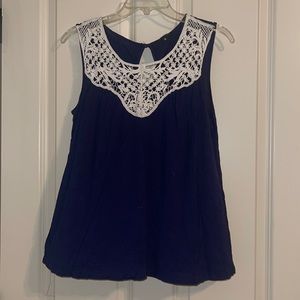 Paper Moon Navy Tank with Crochet Detail, Size M